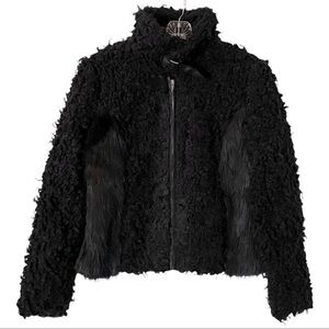 Endless Rose Textured Teddy Black Faux Fur Sherpa Jacket Size S/M